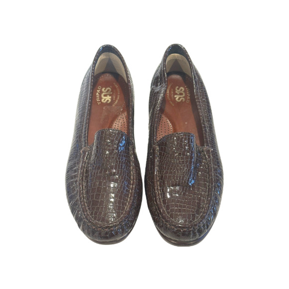 SAS Simplify Loafer Moccasin Flats Faux Croc Patent Leather Brown Women’s Size 9 - Picture 2 of 9